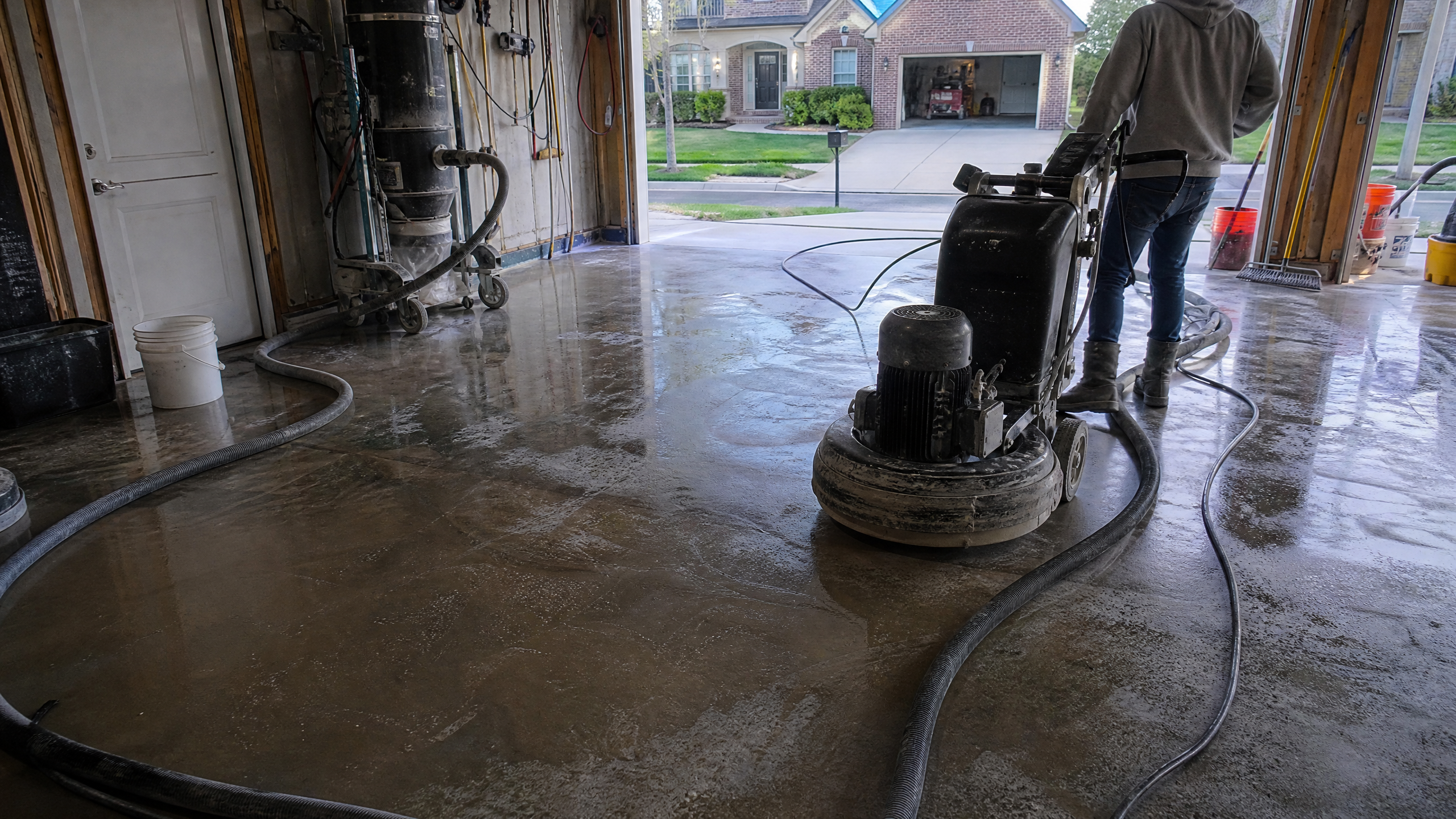 Polished Concrete Floors in progress at a American residential property — professional service in Sumter County, SC